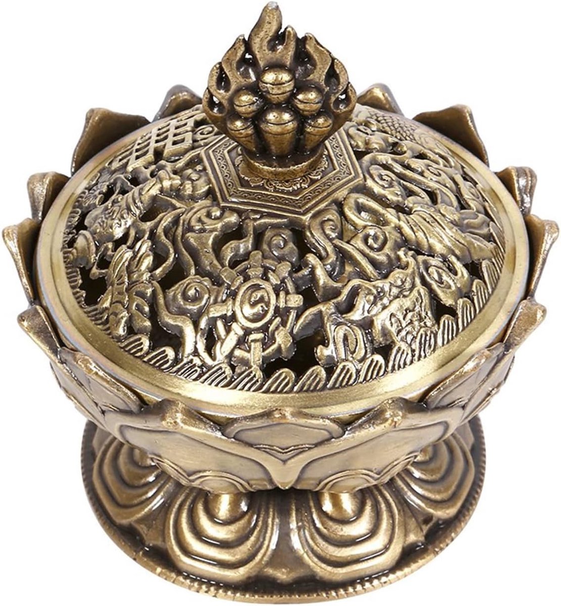 Vintage Backflow Wierookbrander in Lotusvorm van Zinklegering - Decoratieve Wierookhouder voor Thuis en Kantoor - 2.8x7cm - Bronzen Kleur, Aromatherapie, Meditatie