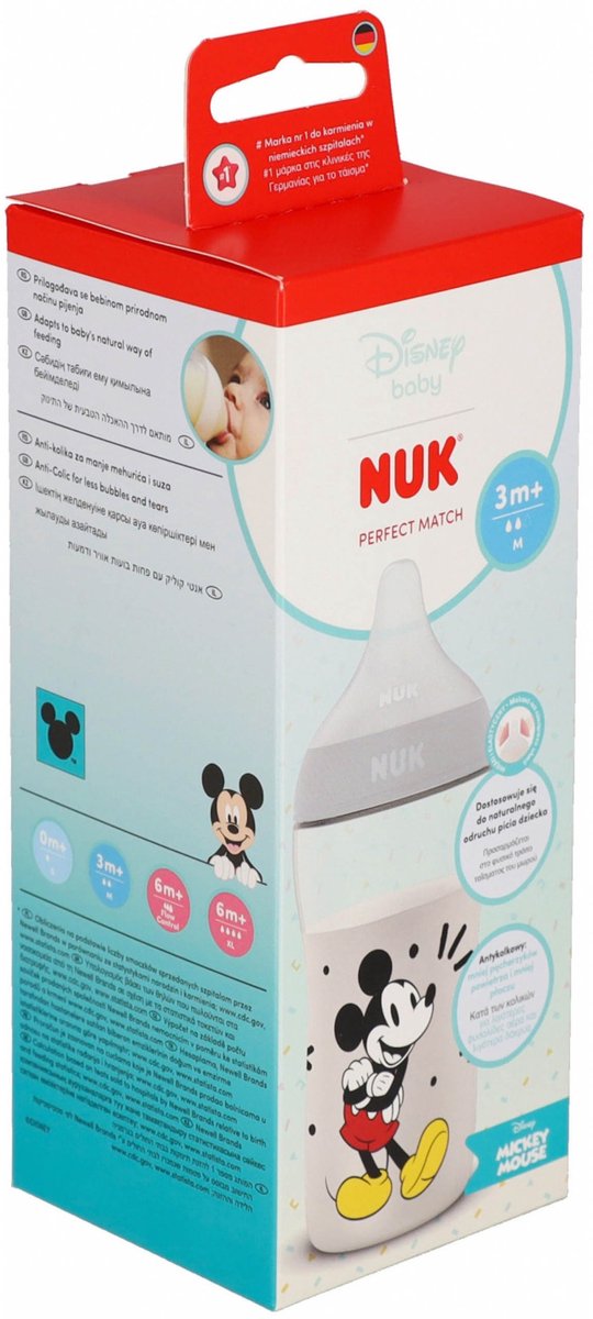 DISNEY Mickey Mouse Veilige NUK-voedingsfles, tegen koliek, met siliconen speen 260ml 3m+ — afbeelding 2