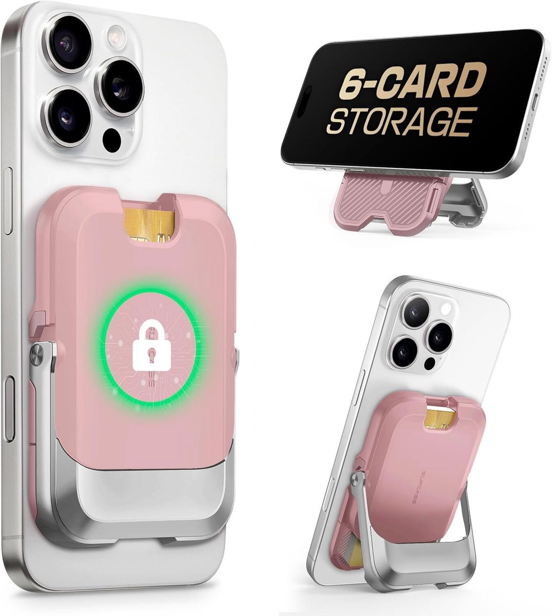 SUPCASE UB Mag Vault Wallet Stand | Magnetische Kaarthouder / Pasjeshouder | Compatibel met MagSafe | Portemonnee voor 6 Pasjes | Portemonnee | Standaard | Roze