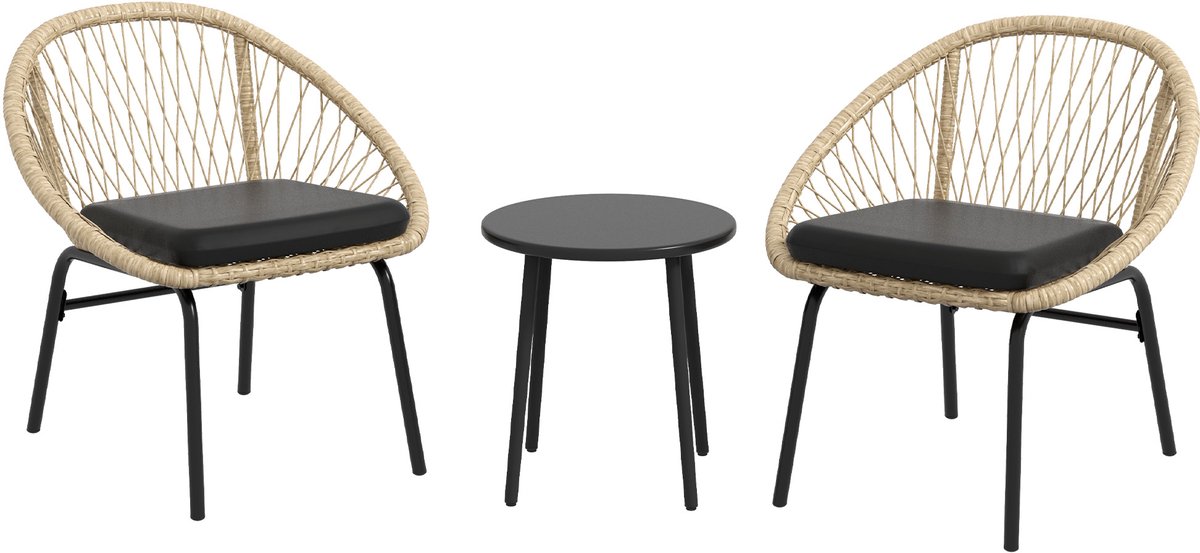 Gutent Loungesets - Balkonset - 3 Delig - 2 Stoelen - 1 Salontafel - Ratten - Incl Kussens - Polyester - Weerbestendig - Geel