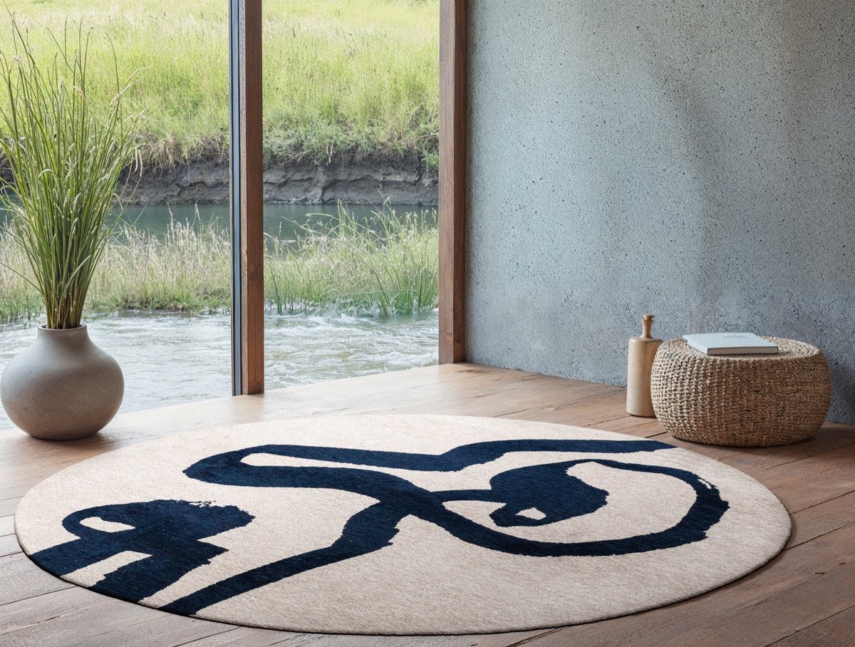 Wasbaar Binnen & Buiten Vloerkleed - 235 x 340 cm - Louis De Poortere Ribbon Sea Ink - Laagpolig Tapijt - Gerecycled PET - Made in Belgium - Circulair