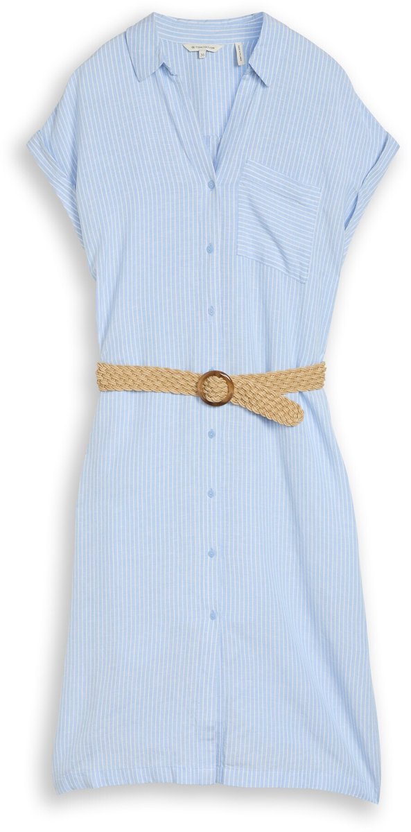 Tom Tailor - Loose fit midi-jurk met riem - Maat 36 - fjord blue irregular stripe