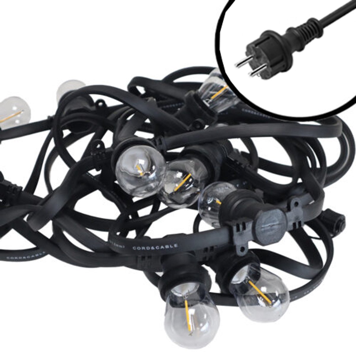 30m Arena platte LED Prikkabel - IP65 Lichtsnoer Buiten - koppelbaar - inclusief 30x E27 lampen - Incl. Stekker