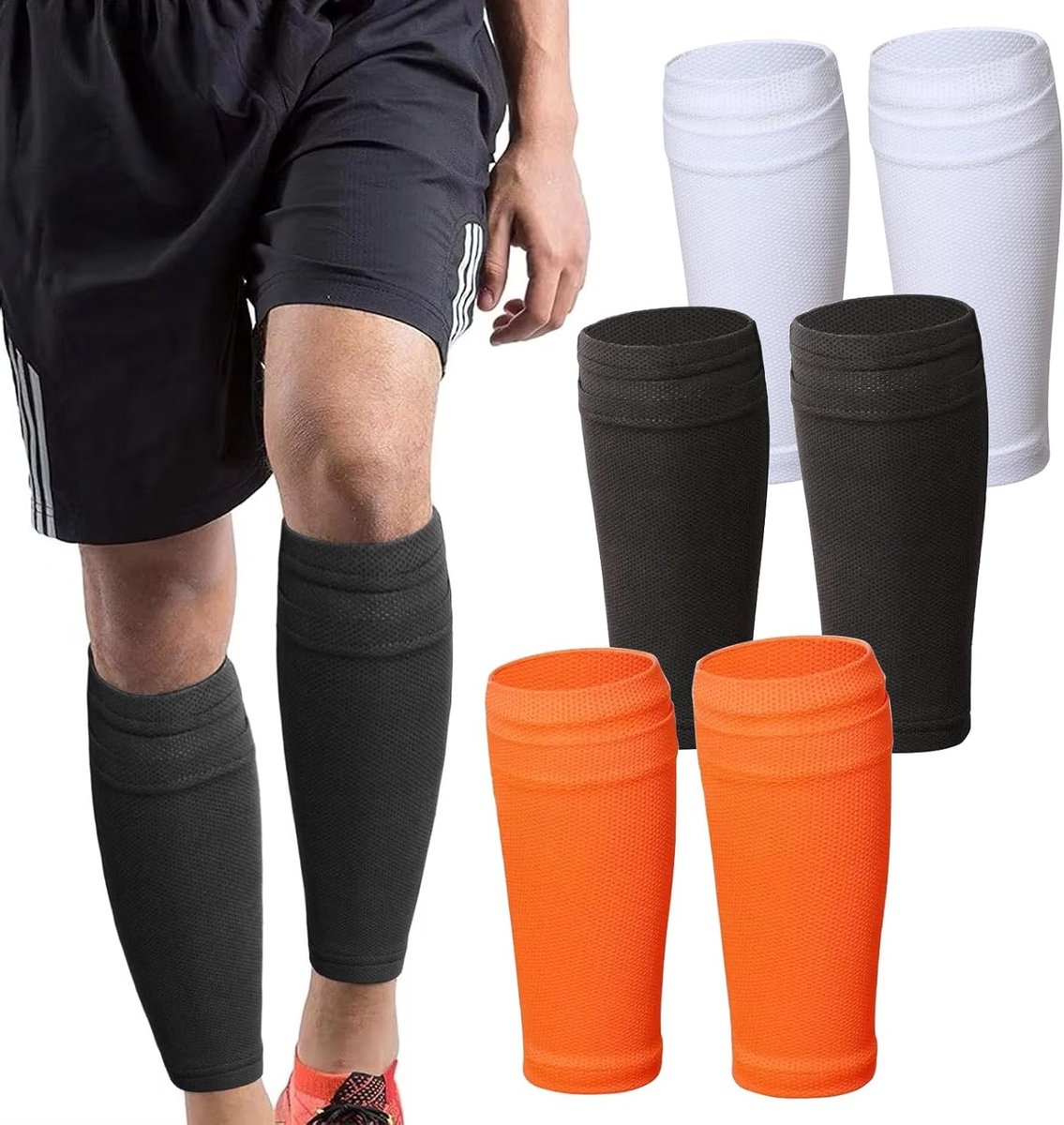 Scheenbeschermerhouders voor voetbalscheenbeschermers, anti-slip sokken, 3 paar voor kinderen en volwassenen, zwart en wit