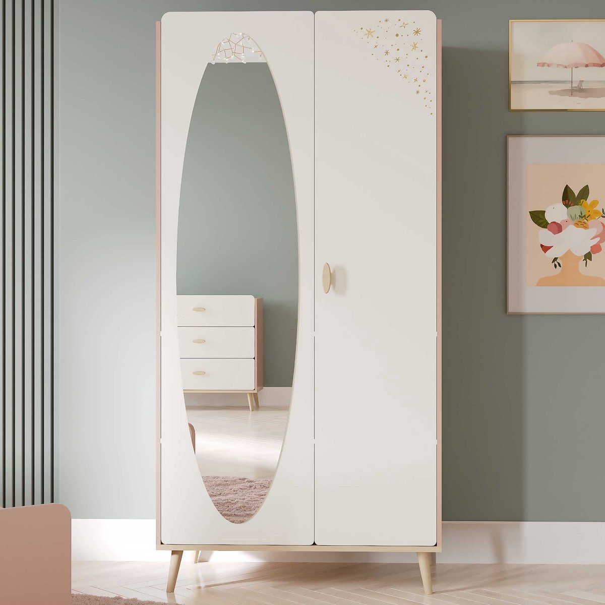 Kledingkast Suzie - 50,10x93,40x189,50 Cm - Roze/spaanplaat