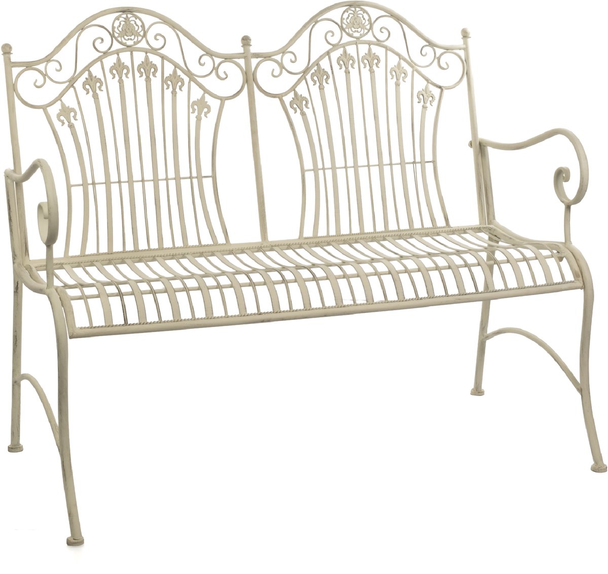 Moritz Tuinbank 113 cm Metaal – 2-persoons Vintage Landelijk Antiek Wit – weerbestendig voor tuin, terras en balkon, victoriaans design met lelieornamenten