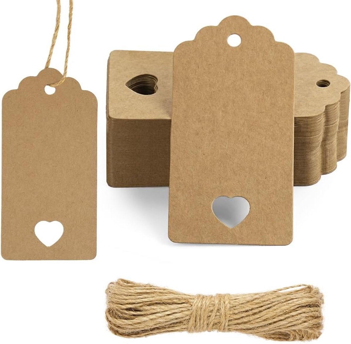 60 Kraft Papieren Cadeaulabels met 10 Meter Jute Touw - Vierkante Labels voor Verpakking, Bruiloft, Feestdagen en DIY Projecten