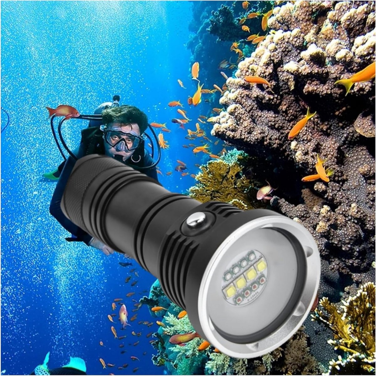 Krachtige 10000LM Aluminium Duiklamp met 12 LED's - IP68 Waterdichte Zaklamp voor Duiken en Vissen - 3 Verlichtingskleuren en 5 Modi voor Onderwatergebruik
