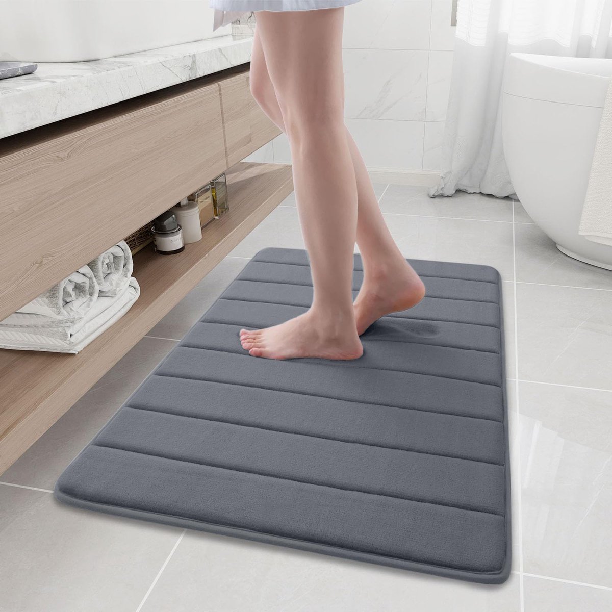 Homaxy - Badmat - Memory Foam Badmat - Super Absorberende Badmat - Douchemat - TPR Antislipmat - 61x90 cm - Grijs Productinformatie