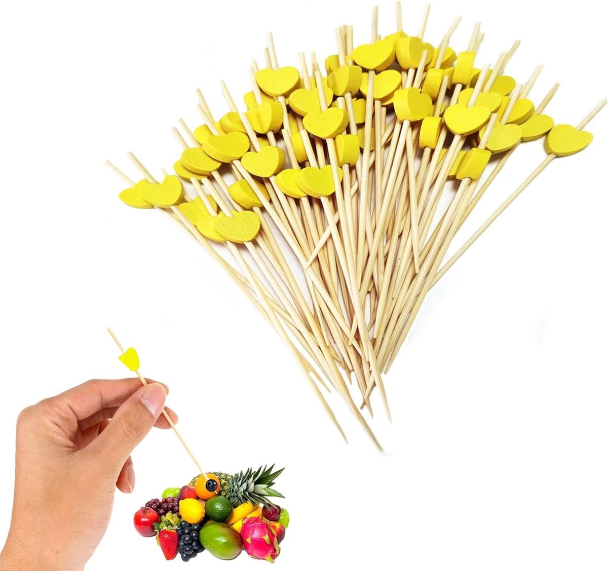 Houten Cocktailprikkers met Rode Hartjes - 100 Stuks voor Dishes, Fruits en Feestjes