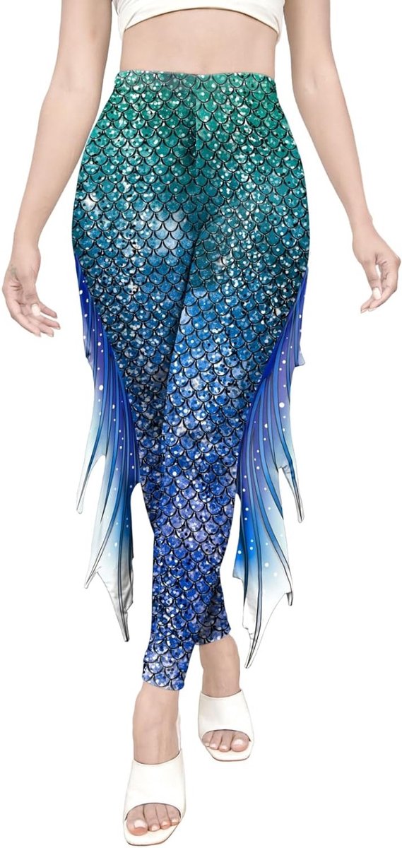 Shiny Leggings met Schubbenpatroon voor Vrouwen - Hoge Taille, Slim Fit, Perfect voor Carnaval en Cosplay