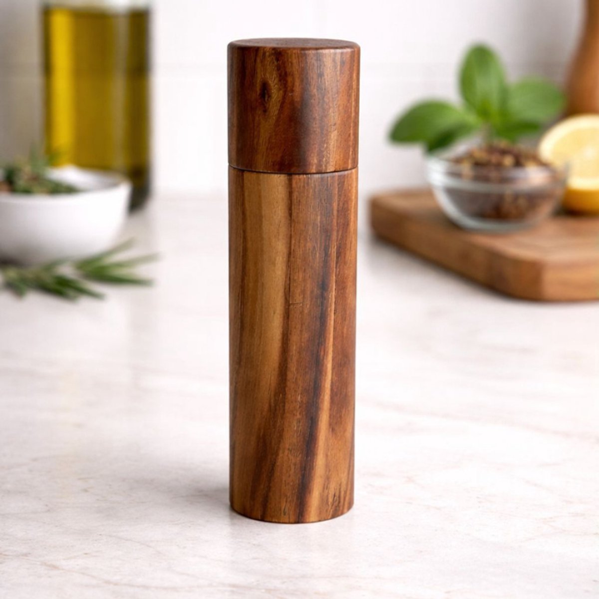 Zout- en pepermolen acaciahout – 20 cm | Ø 5 cm – natuurlijk hout – handmatig