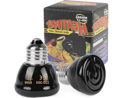Verwarmingslamp voor Reptielen - 2 Stuks E27 60W, Lange Levensduur, Infrarood Warmte voor Hagedissen, Schildpadden en Slangen