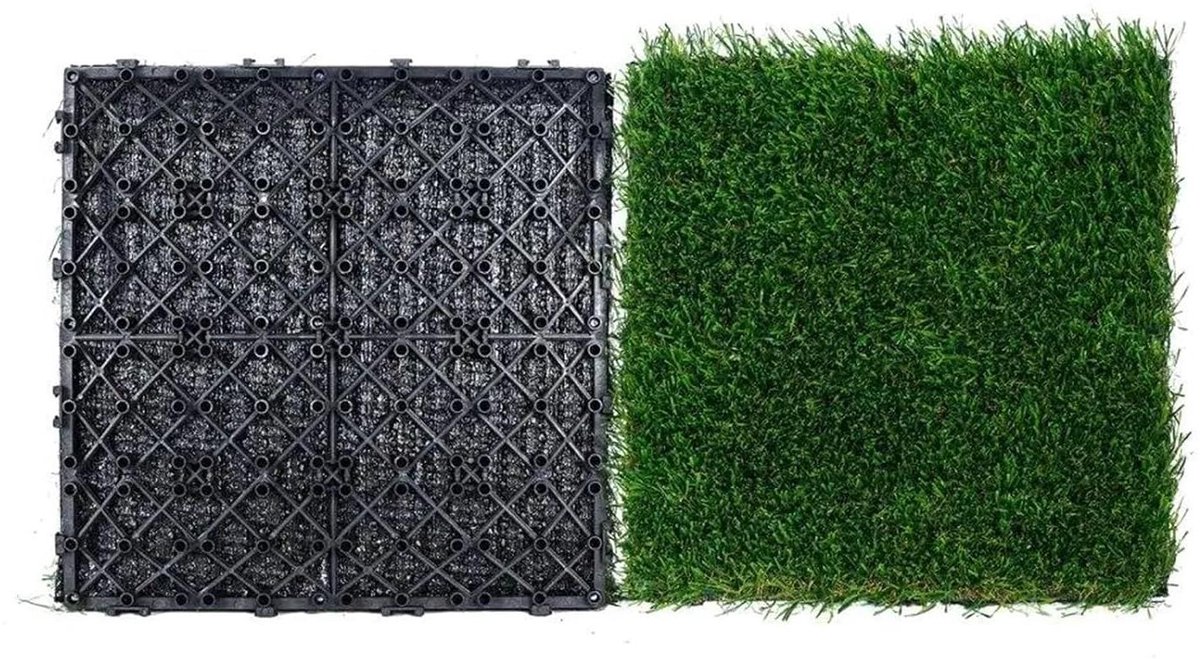 Kunstgras Tegels - Grasmatten Buiten - Buitenruimte Verfraaien - Eenvoudige Installatie - 305x305mm - Groen