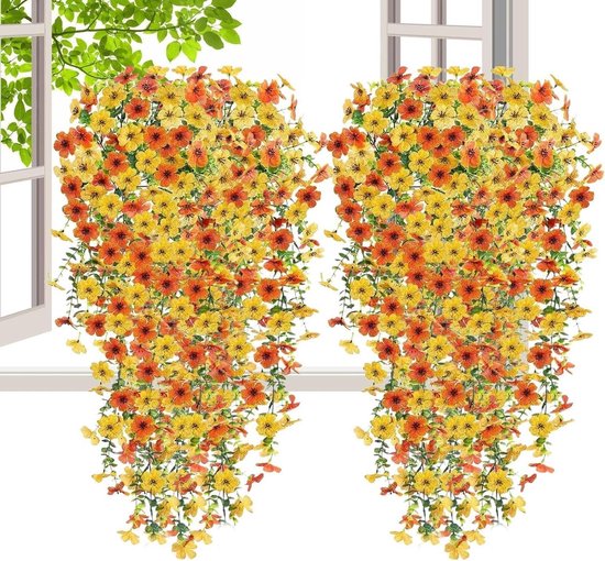Kunstorchideeën - Nepbloemen Kunstplanten - Buiten Decoratie - UV-bestendig en Weervast - 75 cm - Oranje Geel