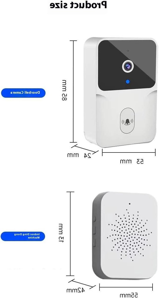 Videodeurbel Camera - Slimme Deurbel - Huis Beveiligen - Draadloze Installatie - 53 x 24 x 85 cm - Zwart
