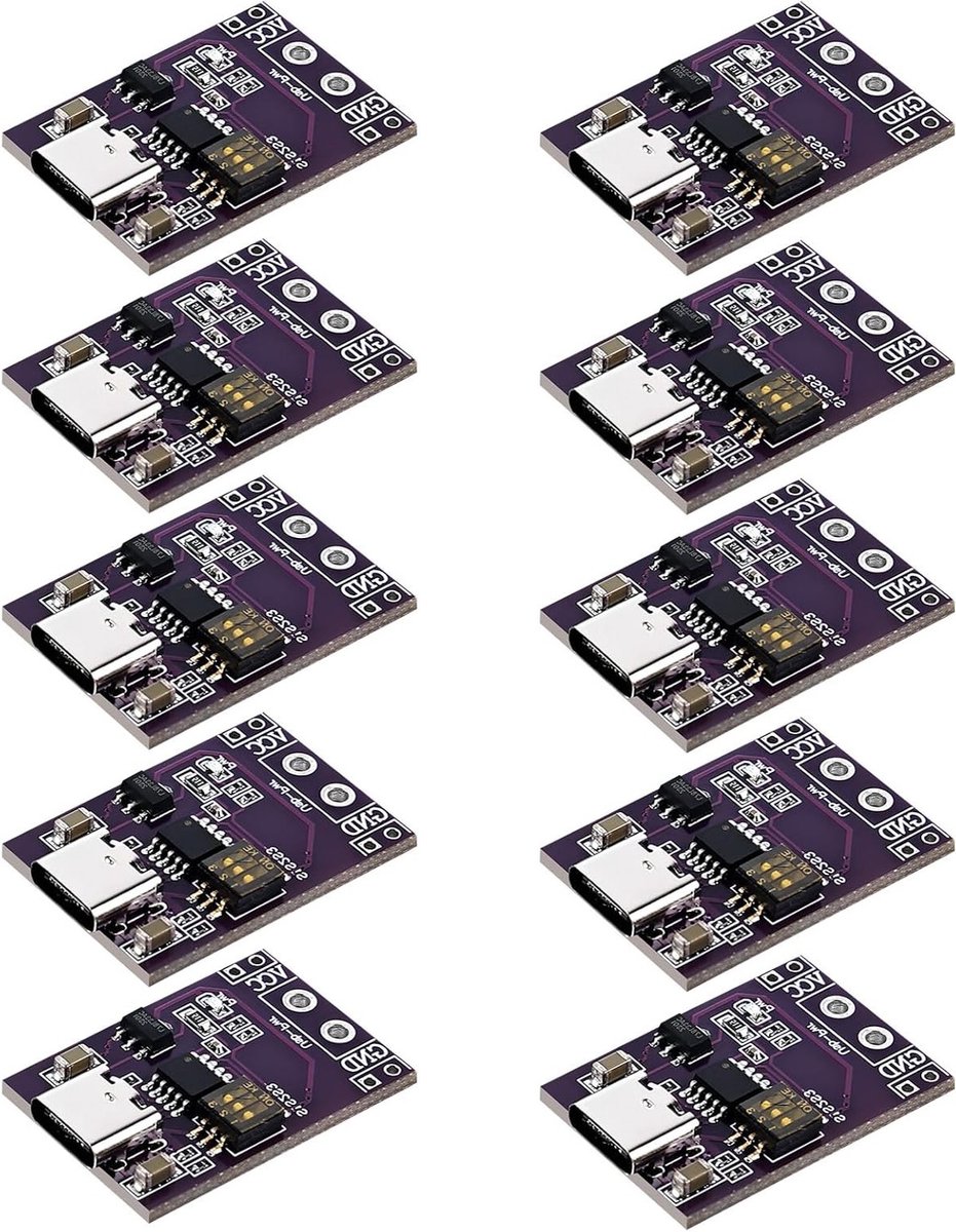 10 Stuks Power Supply Trigger Module voor Snelladen: USB-C, 5V, 9V, 12V, 15V, 20V, DC Spoof, Fast Charge Detector en Polling Module voor Notebook