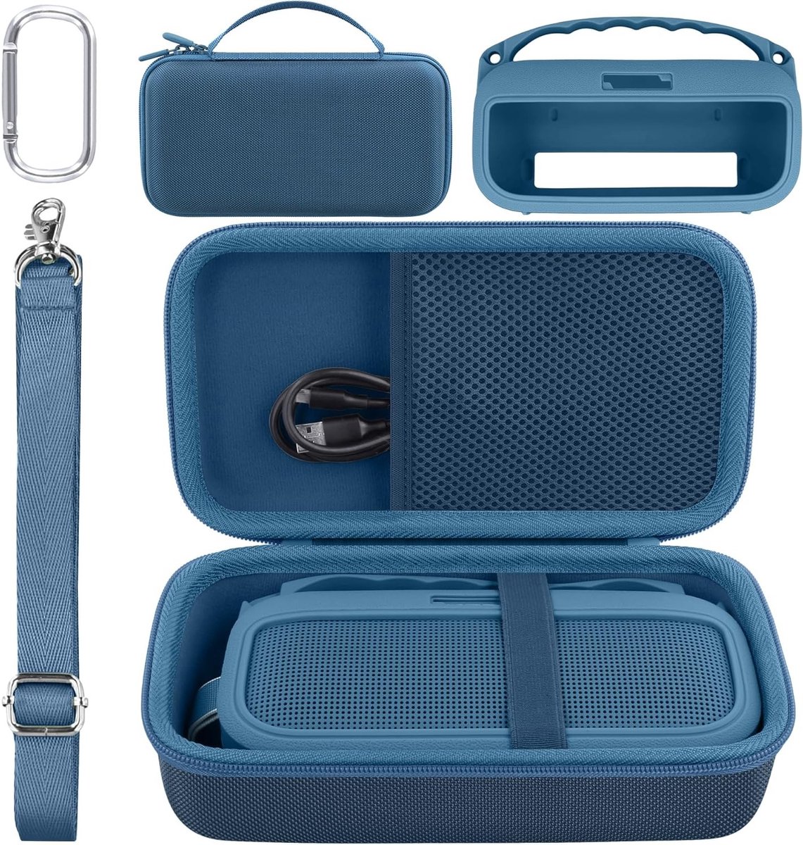 Hard Travel Case en Siliconen Case Combo voor Bose SoundLink Flex Bluetooth Speaker, Beschermhoes met Carabiner en Schouderriem voor Draagbaarheid en Veiligheid