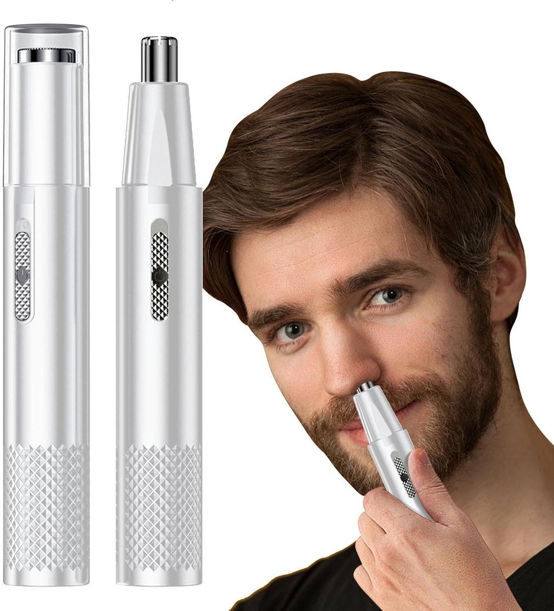Elektrische Neushaar Trimmer - Gezichtsreiniger Baardtrimmer - Persoonlijke Verzorging - 2-in-1 Opzetstukken - USB Oplaadbaar - Zilver