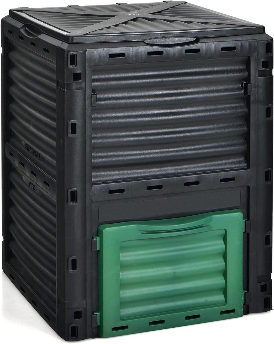 Compostbak Tuin - Composteerbak Buiten - Afval Verwerken - Efficiënt Ventilatiesysteem - 80 Gallon - Zwart