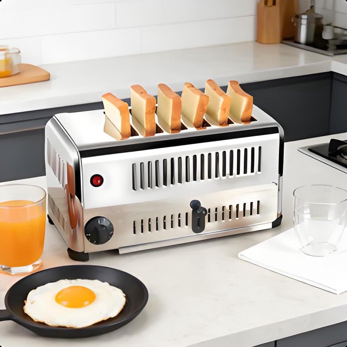 Rooster voor 6 Broden - Broodrooster Keuken - Snel Ontbijten - Extra Brede Sleuven - 6 Sleuven - Zilver