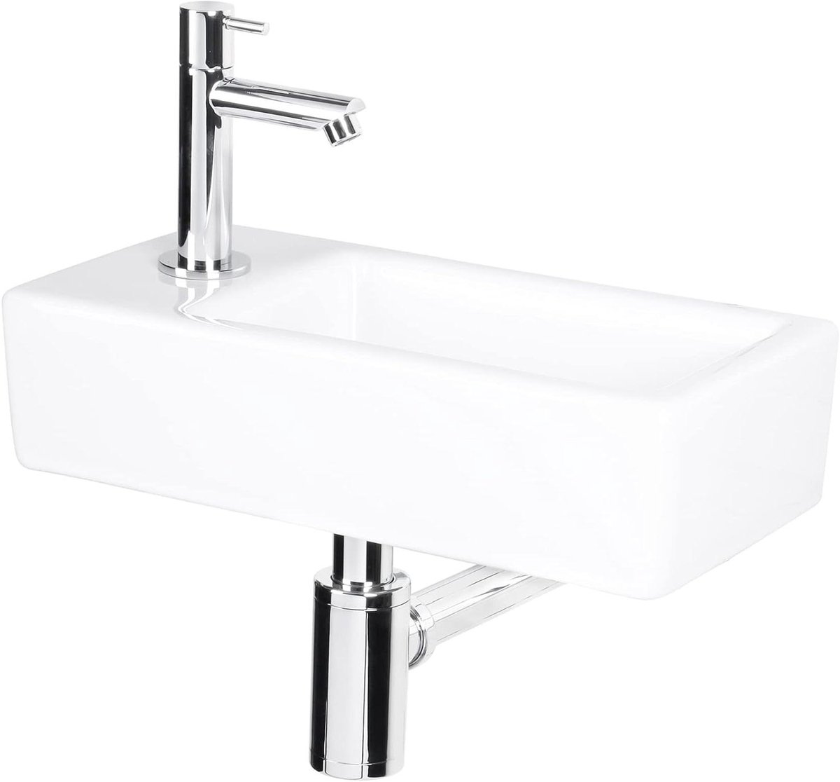 Wastafel Set - Handwasbak Toilet - Kleine Ruimtes - Keramiek Inclusief Kraan - 37.5 x 18.5 cm - Wit