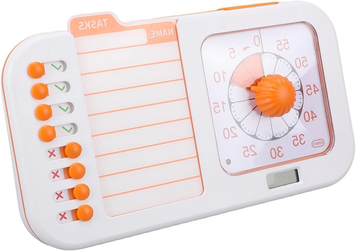 Visuele Timer - Aftelklok Planbord - Tijdbeheer Kinderen - 3-in-1 Ontwerp - 21 x 13 x 7 cm - Wit