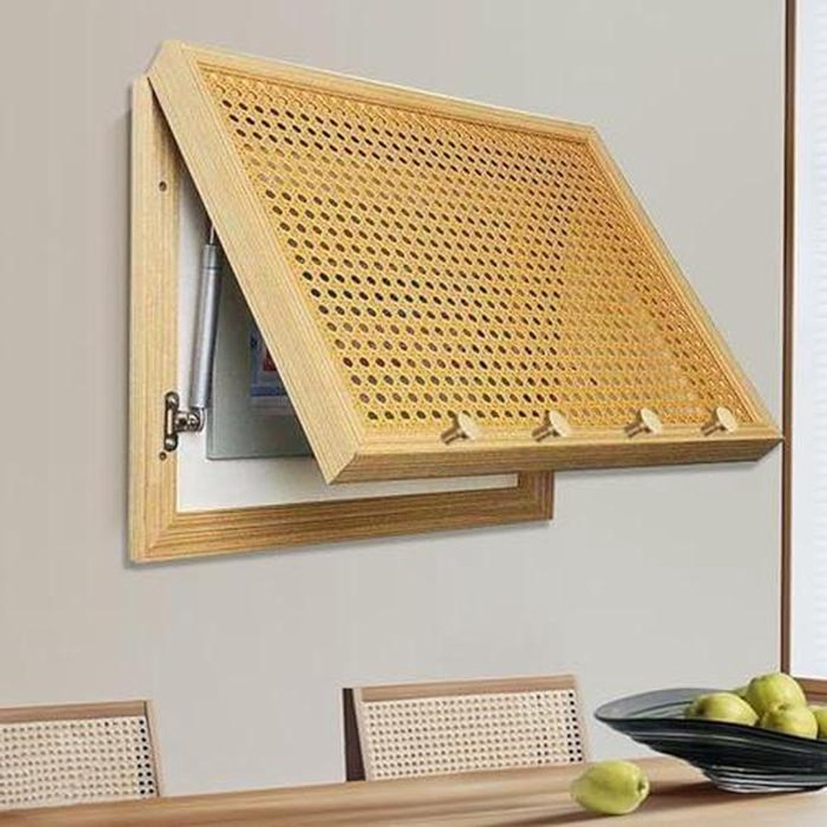 Zekeringkast Afdekking - Paneel Decoratie - Verbergen Meterkast - Rotan Geweven - 65x55CM - Houtkleur