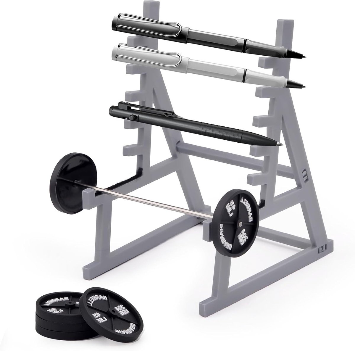 Squat Rack Penhouder voor Gym Thema, Mini Potloodhouder met Dumbbells en Gewichten, Perfect voor Fitnessliefhebbers en Gewichtheffen Fans