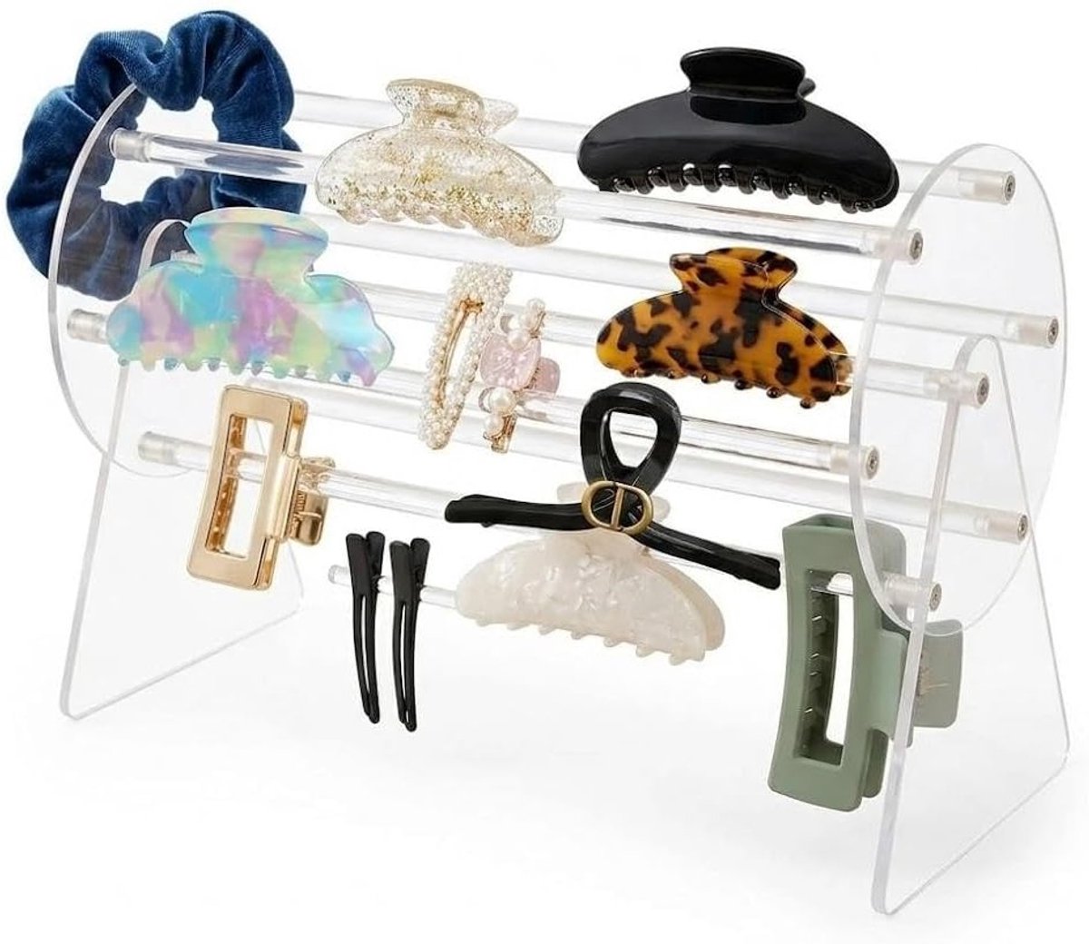 Draaibare haarklemmen organizer van acryl, multifunctionele haarcliphouder voor elastiekjes en speldjes, ideaal voor haaraccessoires en opberging