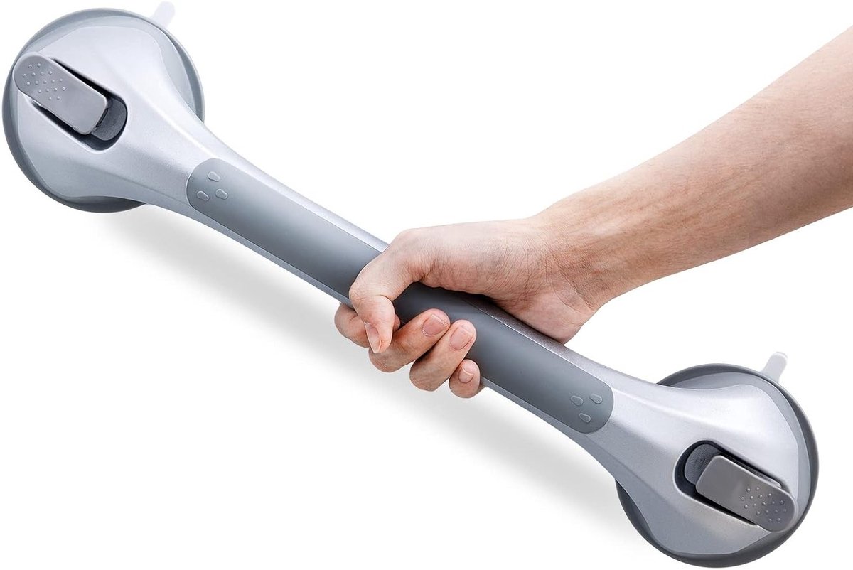SnelShoppen - Douchegrijper 43cm Zilver | Antislip Handgreep voor Ouderen, Zwangeren en Kinderen | Verwijderbaar, Geschikt voor Tegel, Glas en Marmer