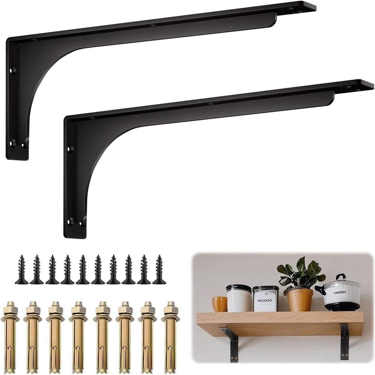 2 Stuks Wandbeugels voor Planken - 16"/18" Hoekbeugels van Roestvrij Staal, 90 Graden Steun voor Woonkamer en Slaapkamer, Met Voorgeboorde Gaten voor Eenvoudige Montage