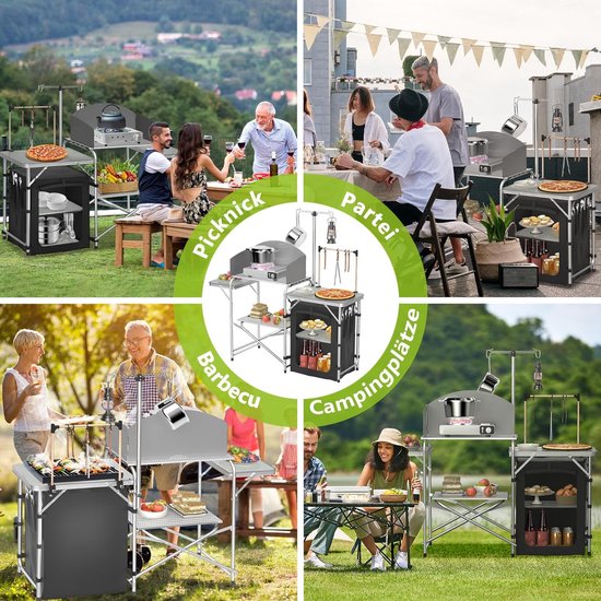 Camping Keuken - Outdoor Keukentje - Buiten Koken - Inclusief Windscherm - 146 x 46 x 141 cm - Zilver van Camping — afbeelding 3