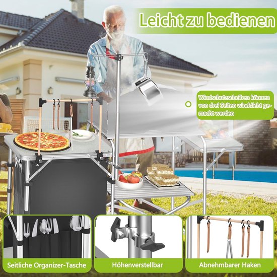 Camping Keuken - Outdoor Keukentje - Buiten Koken - Inclusief Windscherm - 146 x 46 x 141 cm - Zilver van Camping — afbeelding 4
