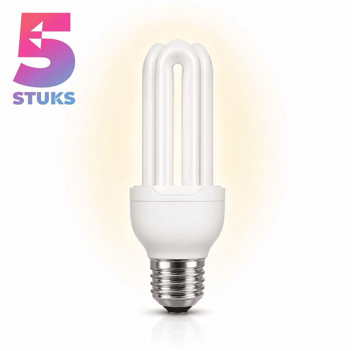 5x Stick Spaarlamp E27 - 18W - Daglicht (6400K) - 900 lm - 10 jaar - Niet Dimbaar