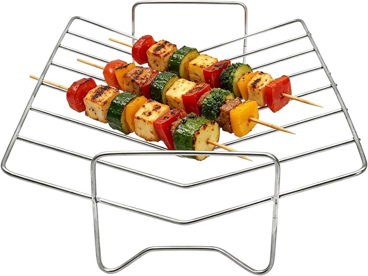 Grillrooster Oven V-vorm Rooster Gelijkmatig Grillen Hittebestendig Roestvrij Staal 29 x 21 x 8 cm Zilver