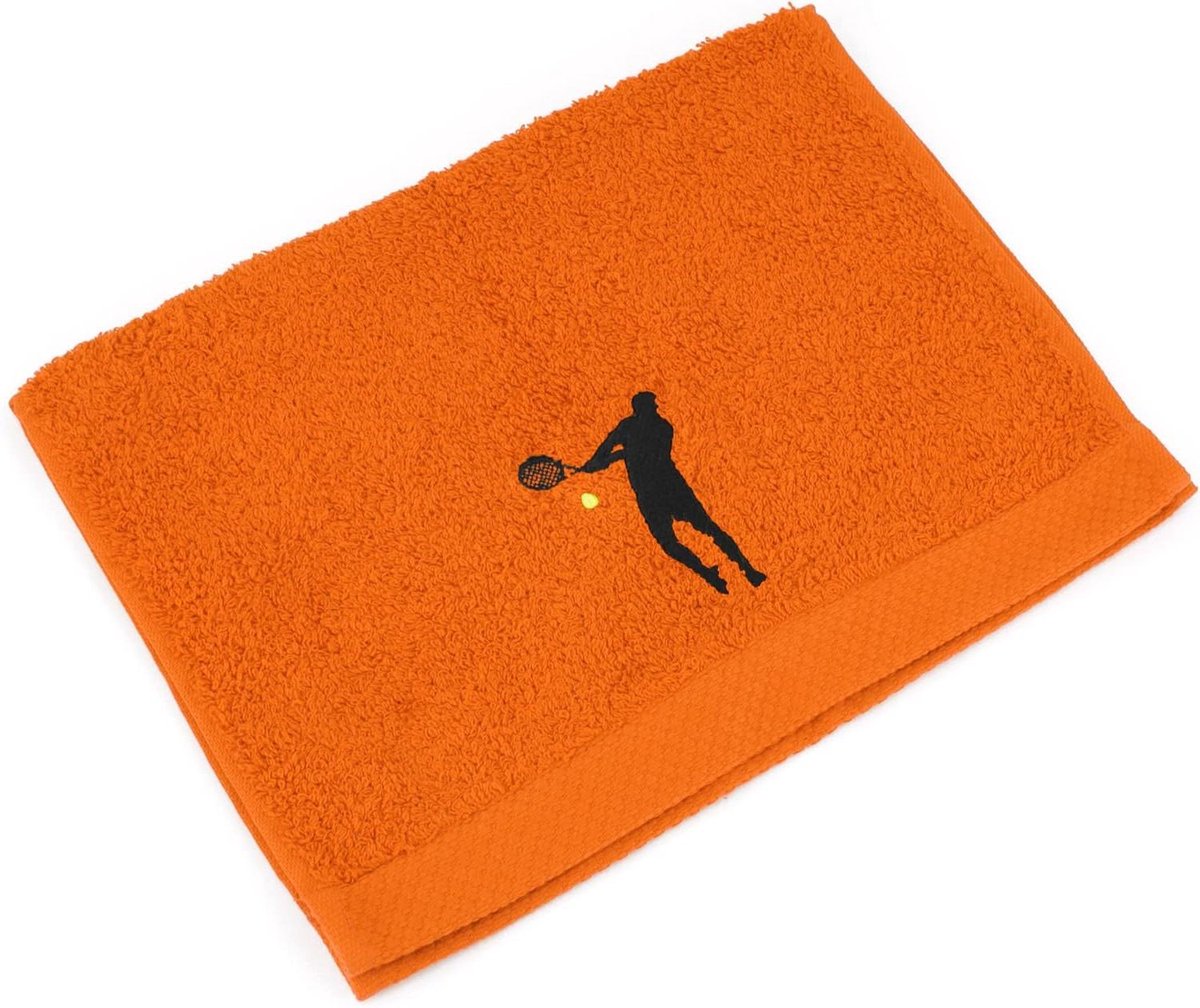 Gastendoek - Handdoekje Wasbak - Badkamer Decoratie - Tennis Speler Borduur - 33 x 50 cm - Oranje