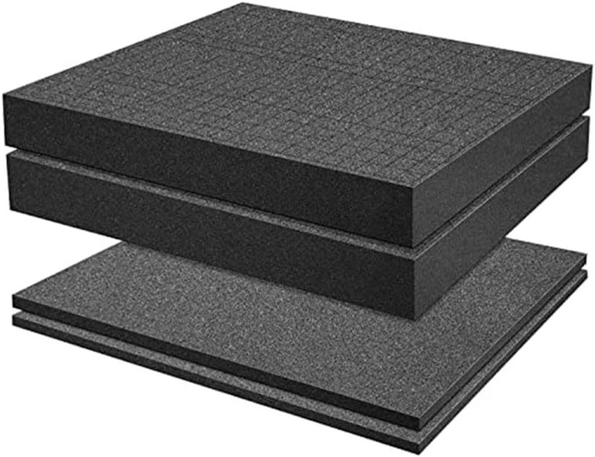 Schuimrubber Inzetstukken - Beschermend Schuim - Gereedschap Opbergen - Voorgesneden Raster - 2x 30x30x5cm - Zwart