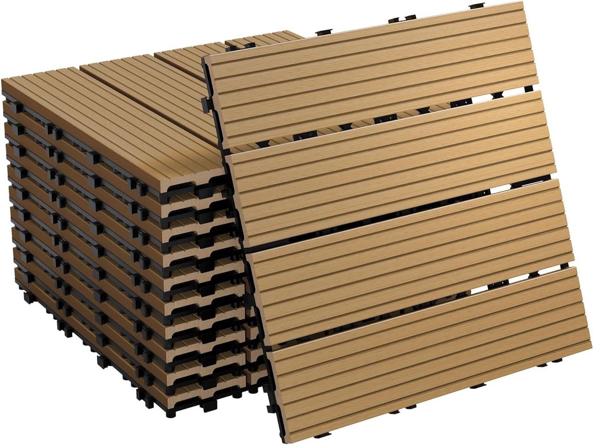 Terrastegels WPC - Balkon vloer - Buitenruimte inrichten - Kliksysteem met afvoer - 30x30 cm 44 stuks - Teak