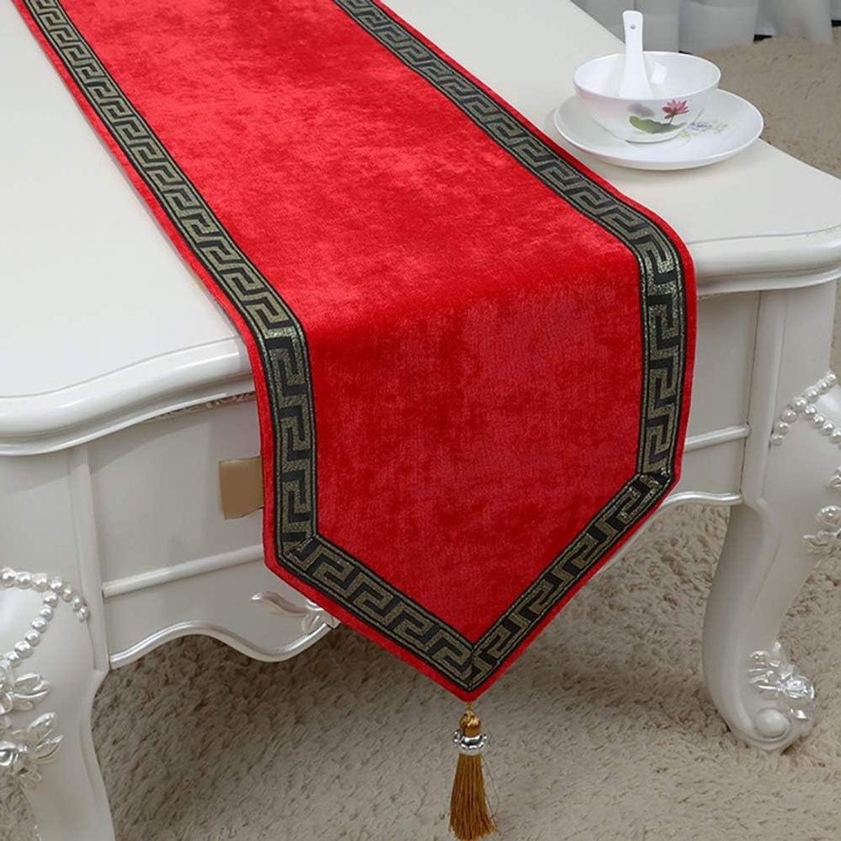 Tafelloper - Tafelkleed - Eettafel Decoratie - Zacht Corduroy - 33x230cm - Rood