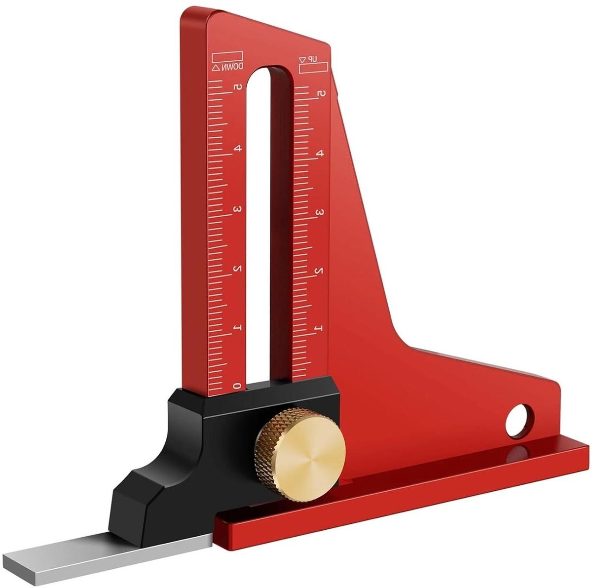 Dieptemeetliniaal - Timmermansmeetinstrument - Houtbewerking Precisie - Dubbele Schaal - 0-50 mm - Rood