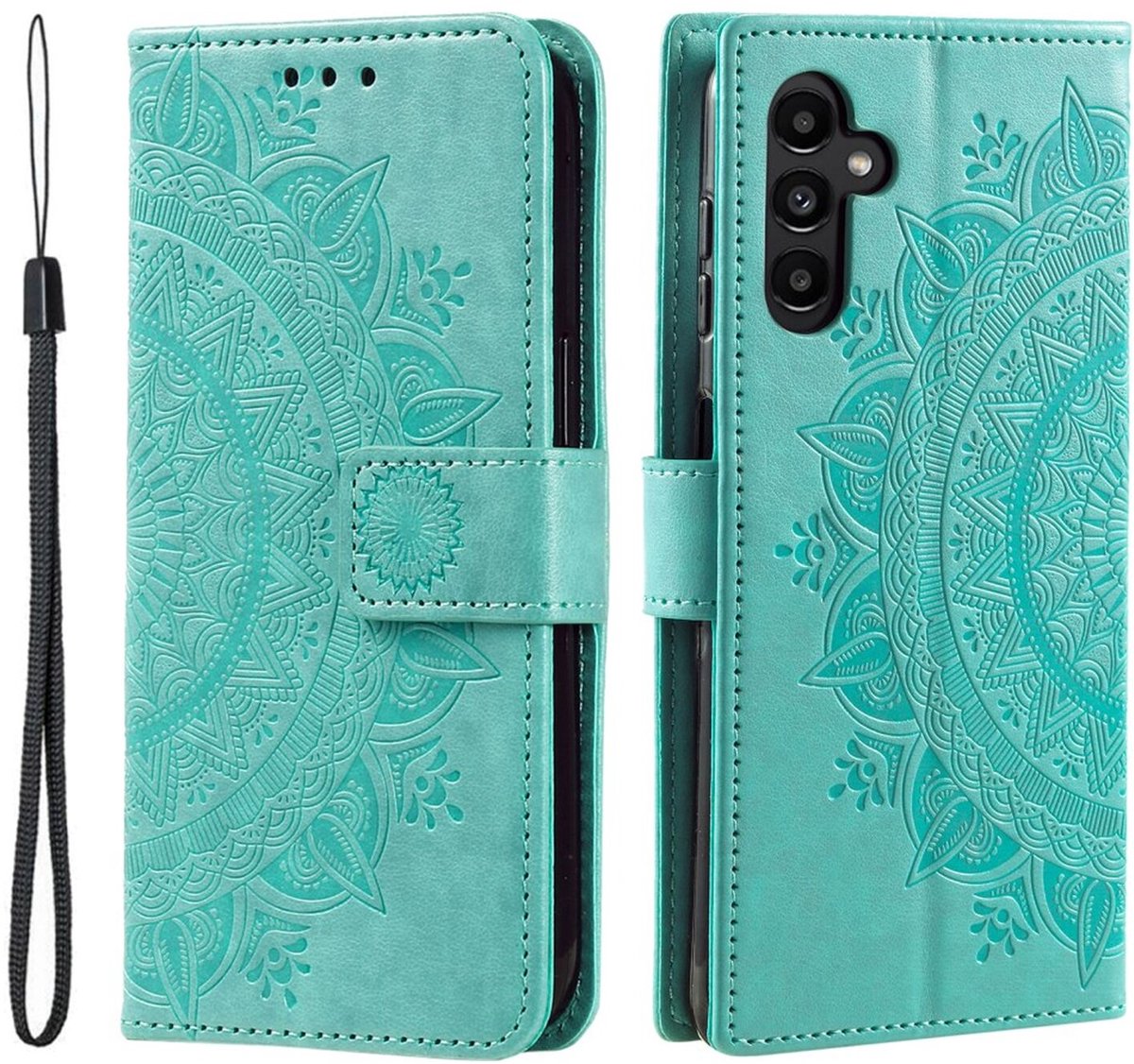 Mandala Book Case Geschikt voor Samsung Galaxy A56 - Hoesje met Pasjeshouder Groen