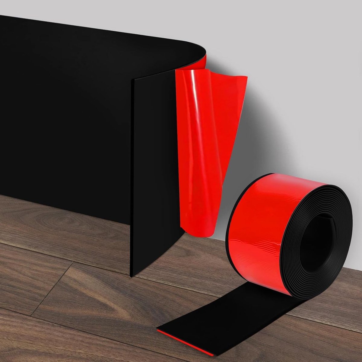 Zelfklevende Plinten van PVC, Flexibele Moulding, 10 cm x 10 m, Eenvoudig te Snijden, Ideaal voor Woonkamer, Badkamer en Keuken, Zwart