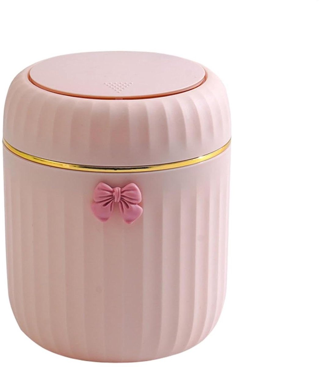 Desktop Prullenbak - Mini Afvalbak - Bureau Organisatie - Drukdeksel - 16.5 cm hoog - Roze