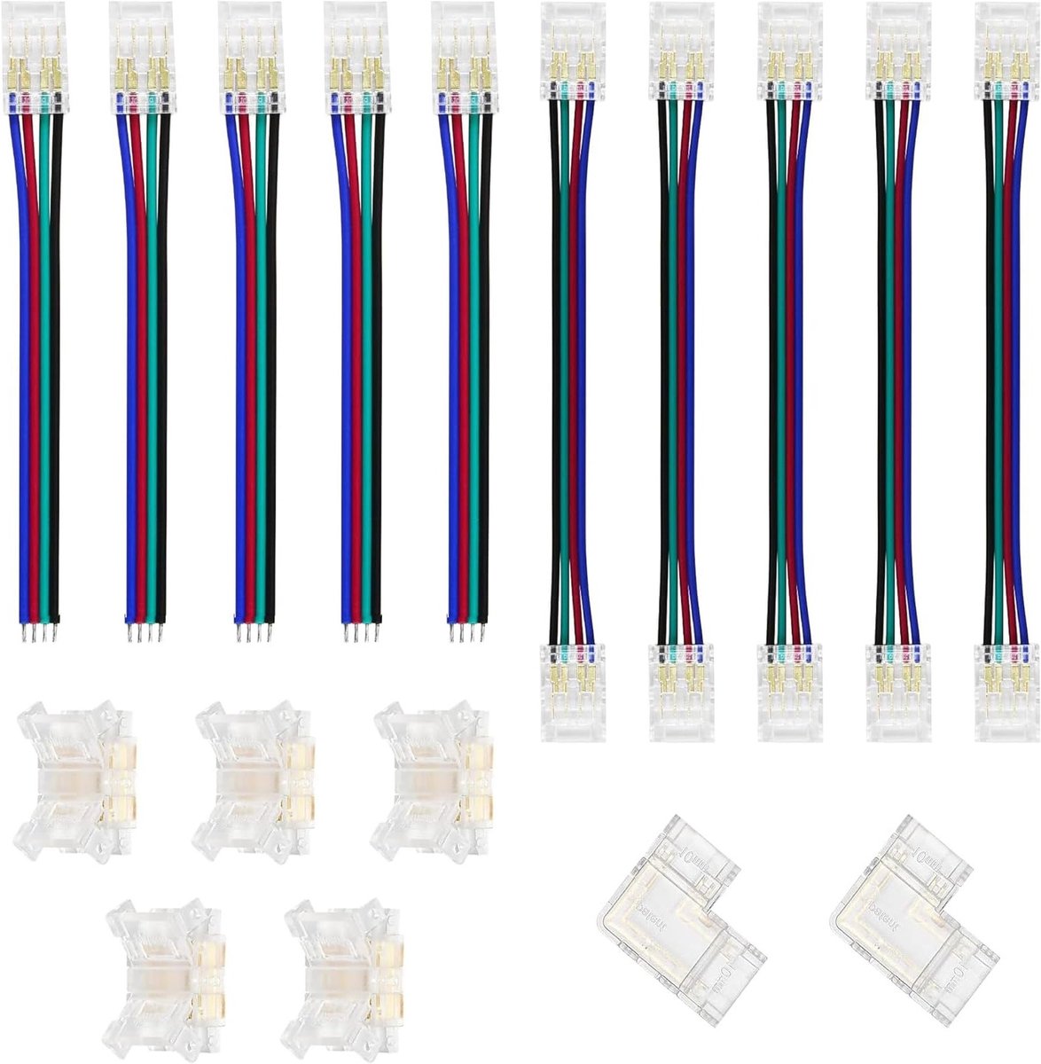 17-delige LED verbindingsset, 10 mm LED strip connectoren, 4-pins stekkers en kleine schroevendraaier, snelle aansluitkabel voor SMD monochrome LED strips en verlichting