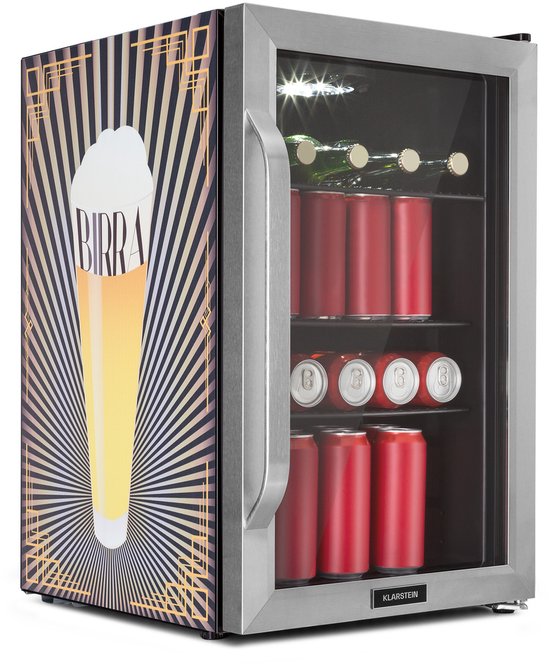 Klarstein 70L koelkast, kleine koelkast met uitneembare planken, stille minikoelkast met glazen deur en ledverlichting, kleine drankkoeler, geschikt voor gebruik buitenshuis, bierveilig voor flessen, 0-10°C