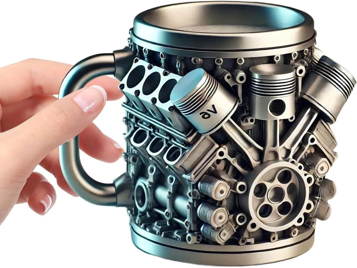 Thermosfles RVS - Isolatiebeker Auto - Dranken Meenemen - Motor V8 Design - 300 ml - Grijs