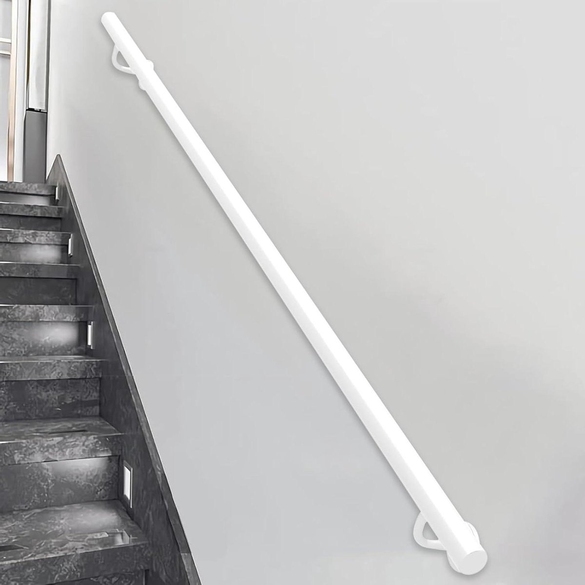 Trapleuning metaal - Veiligheidssteun - Veilig traplopen - Corrosiebestendige coating - 300 cm - Wit
