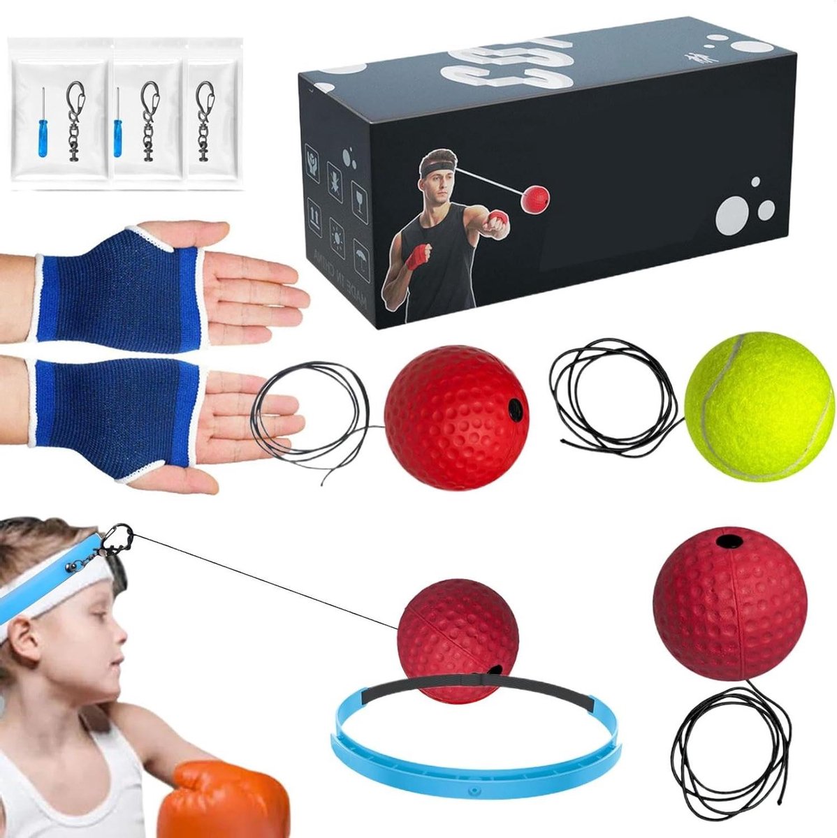 Boksreflexbal - Training bal - Hand oog coördinatie - Verstelbare hoofdband - 3 ballen - Meerdere kleuren