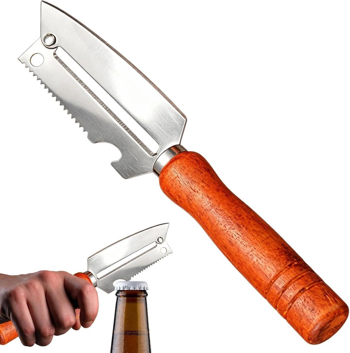Keukenschiller - Groente Fruit - Maaltijd Voorbereiding - Met Flesopener - 22 cm - Hout RVS